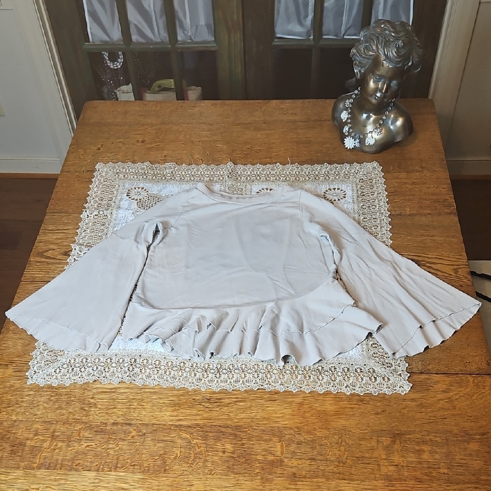 Altar'd State Helena Ruffle Bell Sleeve Cream Sweatshirt